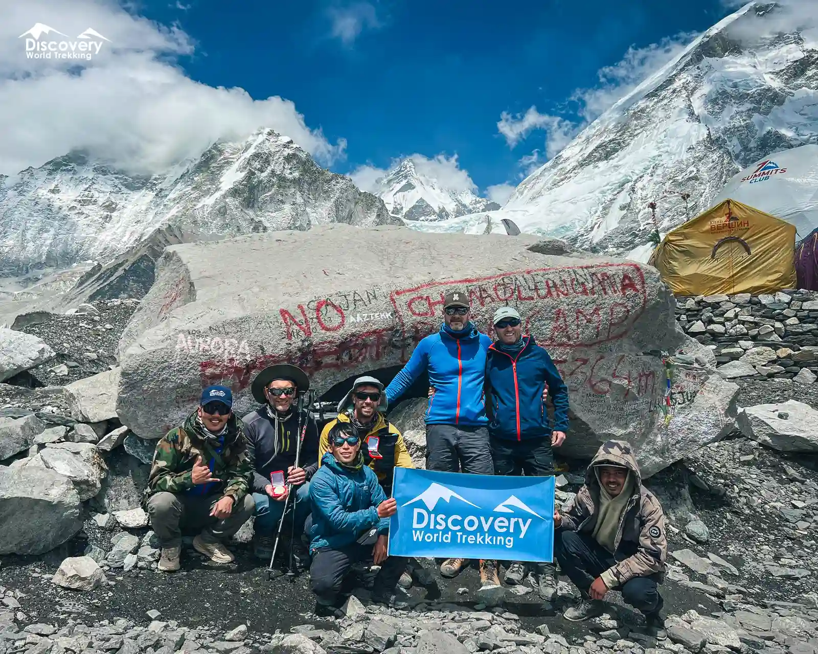 At Everest Base Camp, a monumental achievement during the Island Peak Climbing with EBC.