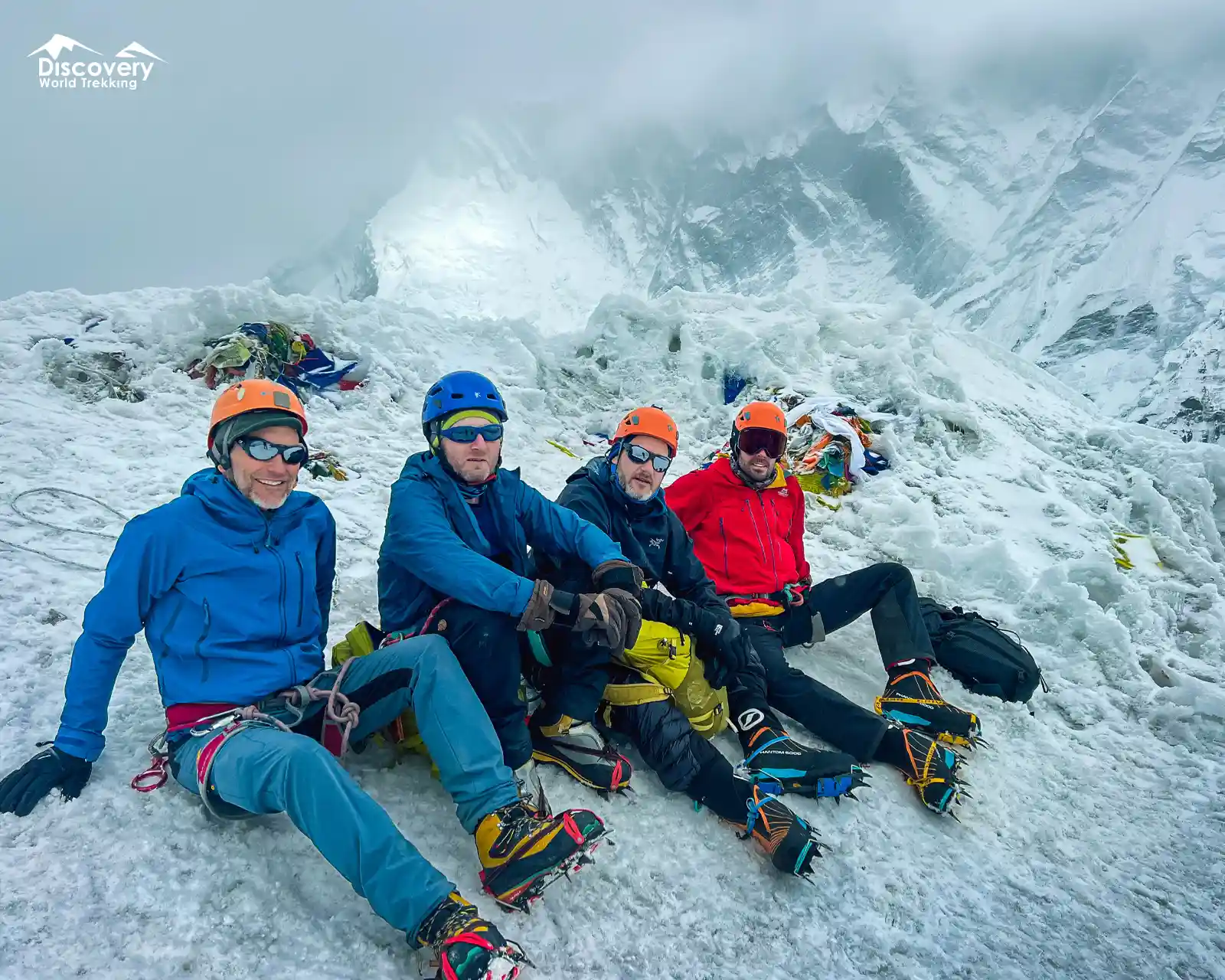 A brief moment of respite during the island Peak hike as the climbing expedition continues.