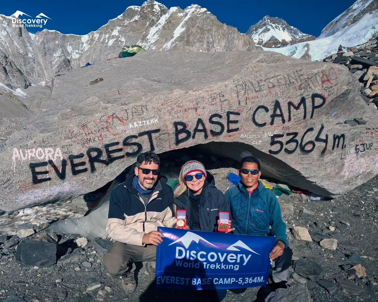 Everest Base Camp iconic rock at 5364m.