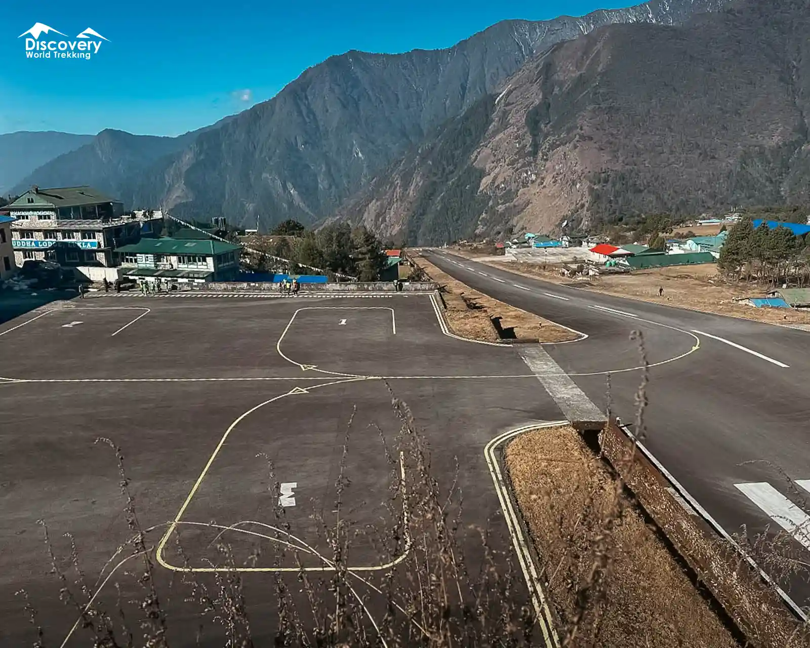 Tenzing-Hillary Airport in Lukla, dramatic runway in rugged mountains