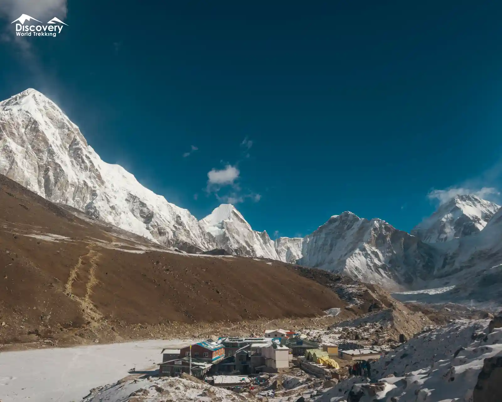Gorak Shep settlement with Pumori Mountain on the left.