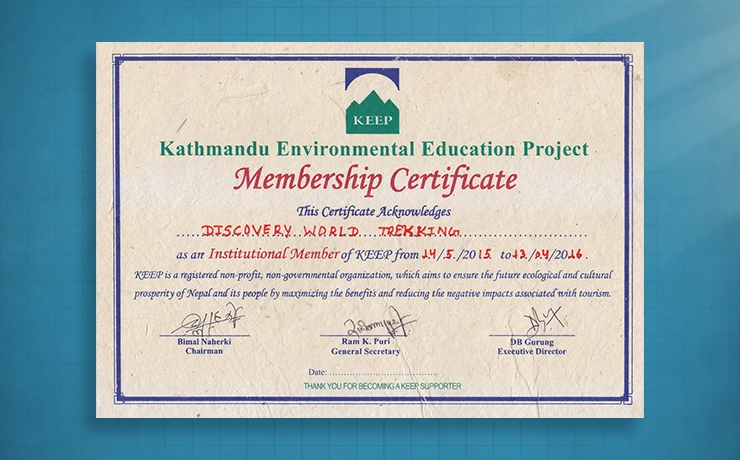Kathmandu environmental education project (KEEP) Membership certificate