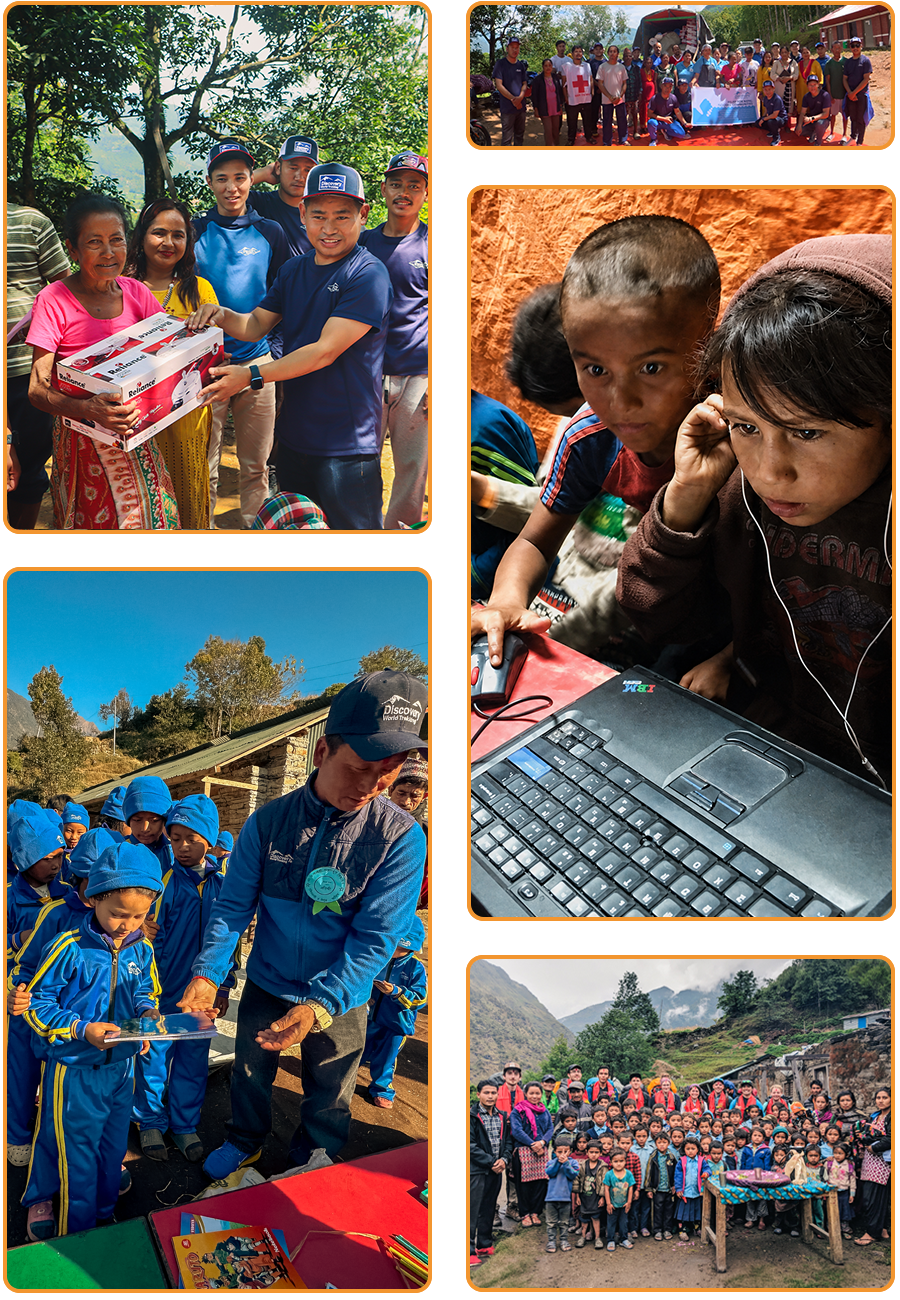 The Discovery World Trekking team with families and schoolchildren they support